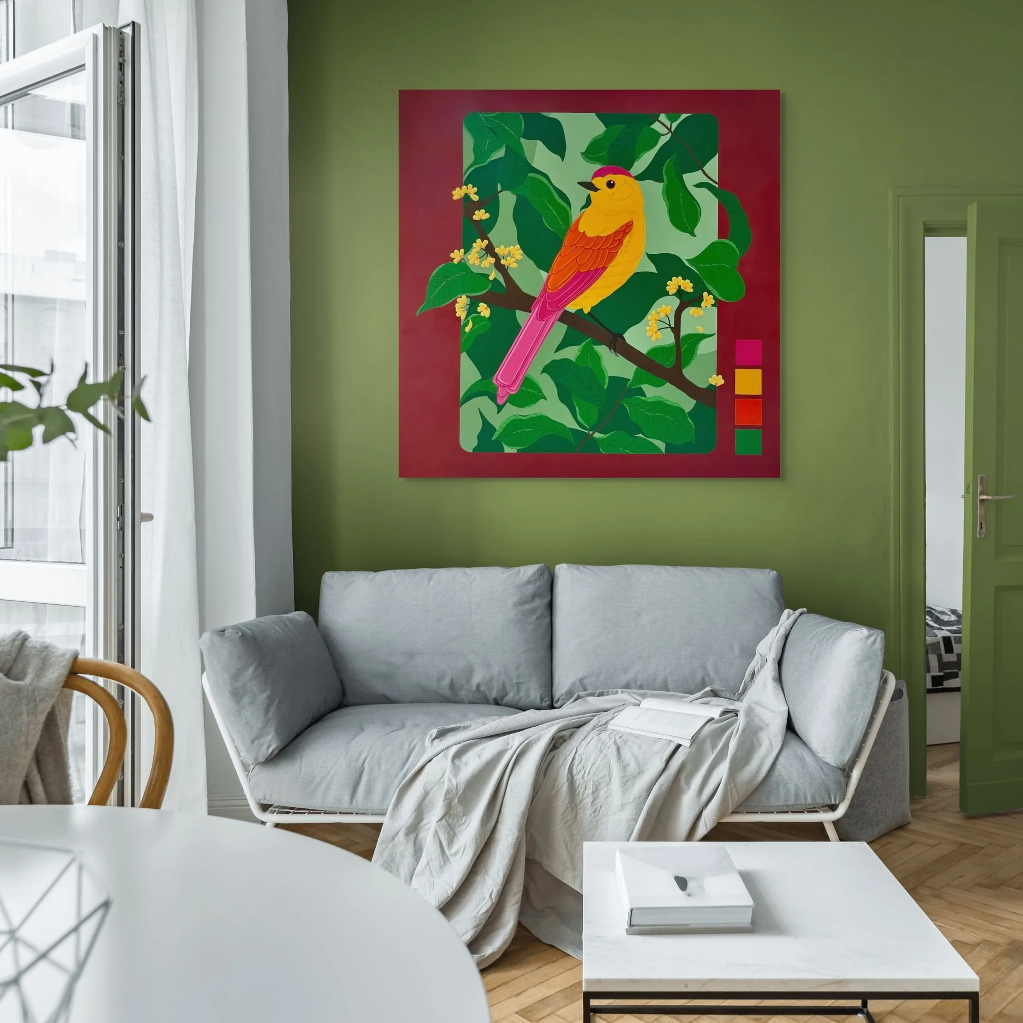 Botanical Serenity — Bird among yellow florals